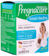 Vitabiotics Pregnacare breast feeding box showing mother with baby and DHA tablets Pregnacare breastfeeding supplements UAE
